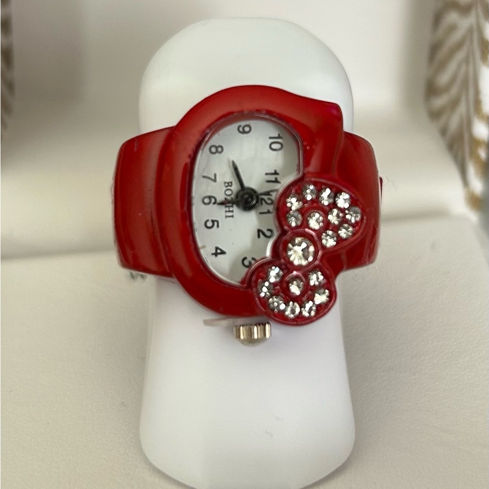 Red Hello Kitty Watch Ring With Bow Design